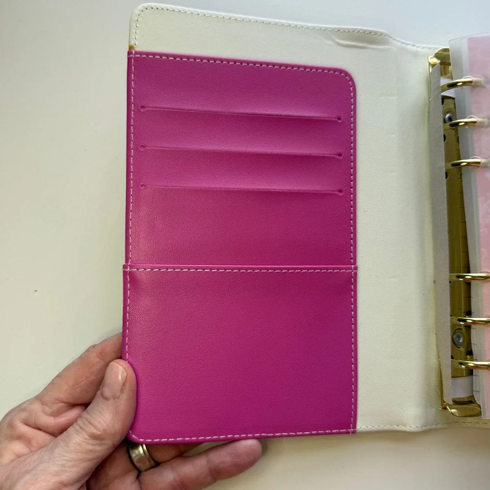 Striped Ring Planner Organizer Faux Leather Pink Interior Weekly‎ Monthly